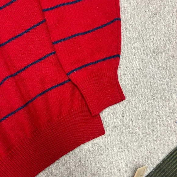 Vintage 911 Sportswear Sweater Mens Medium Red 1980s Striped Acrylic - Picture 5 of 10